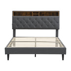 King-Size Upholstered Platform Bed Frame with Modern Button-Tufted