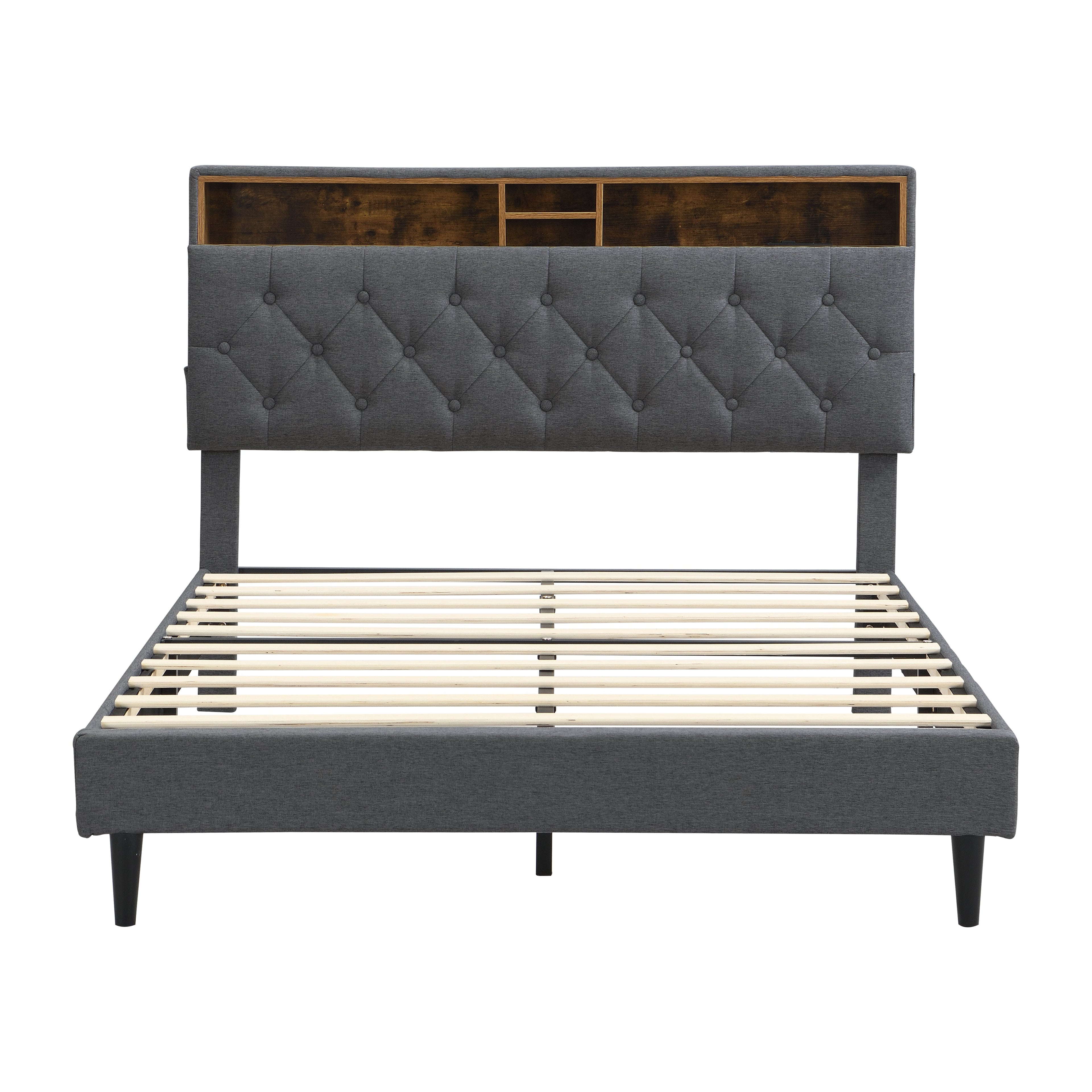 King-Size Upholstered Platform Bed Frame with Modern Button-Tufted