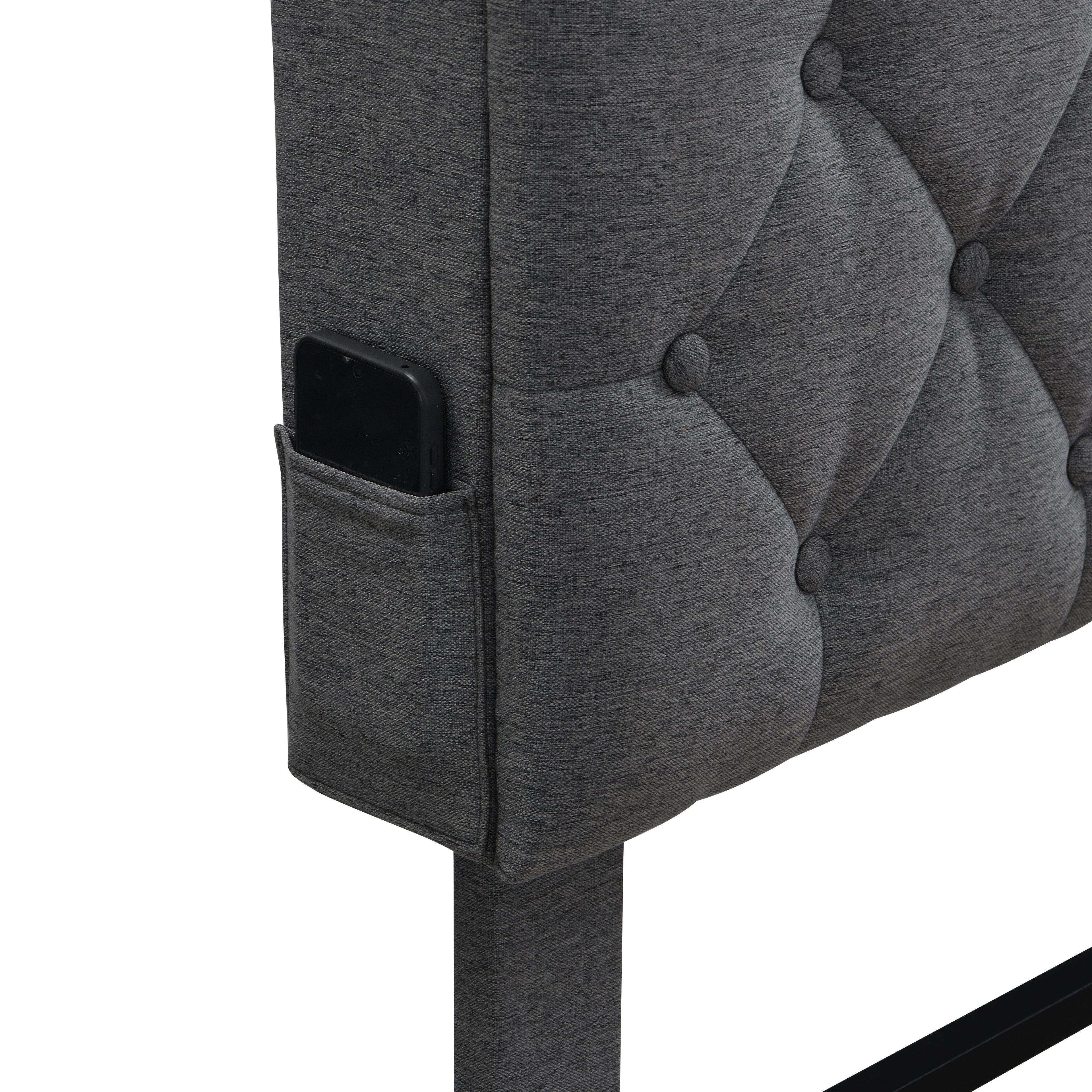 King-Size Upholstered Platform Bed Frame with Modern Button-Tufted