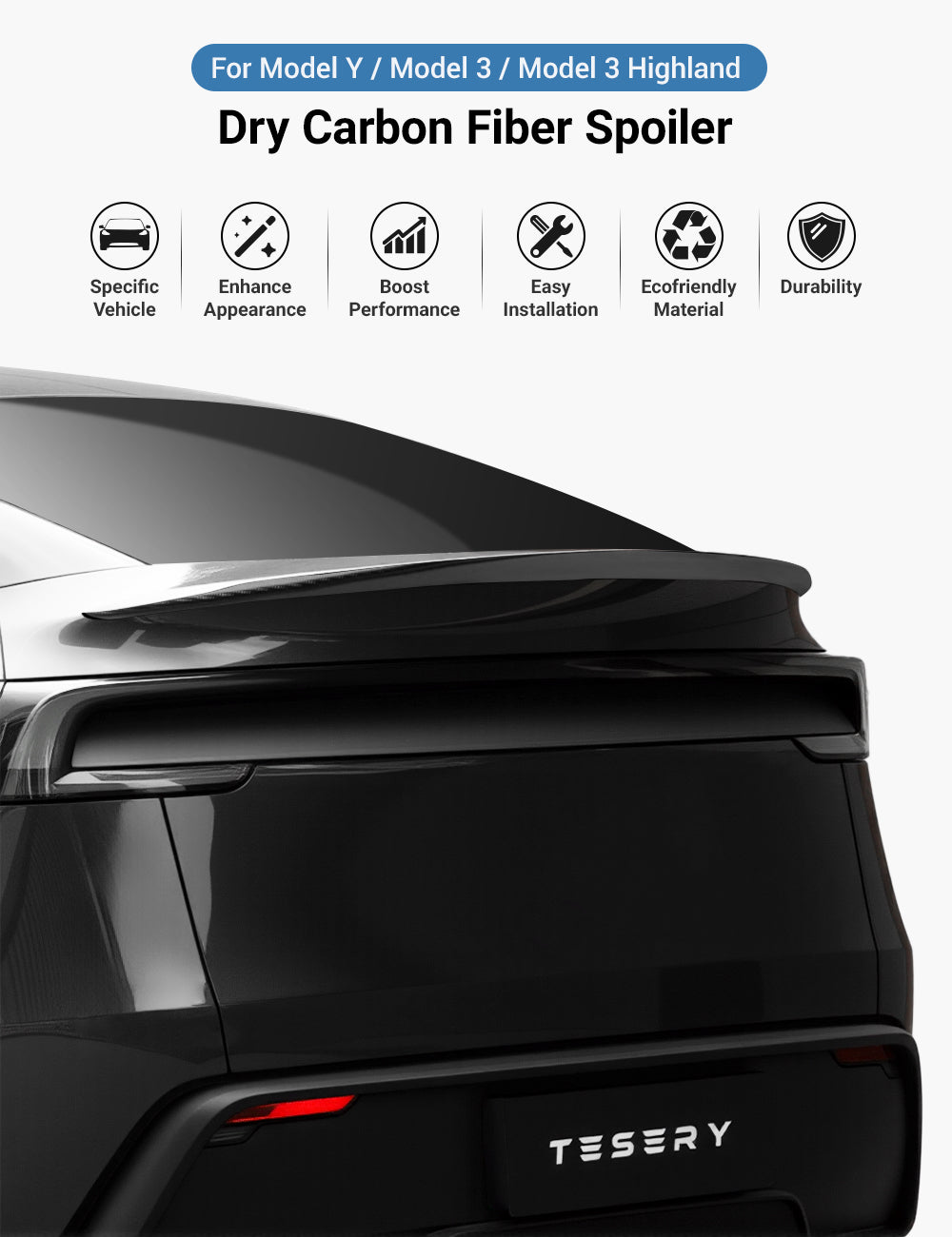 Performance Style Dry Carbon Fiber Spoiler for Model Y Juniper 2025+ |