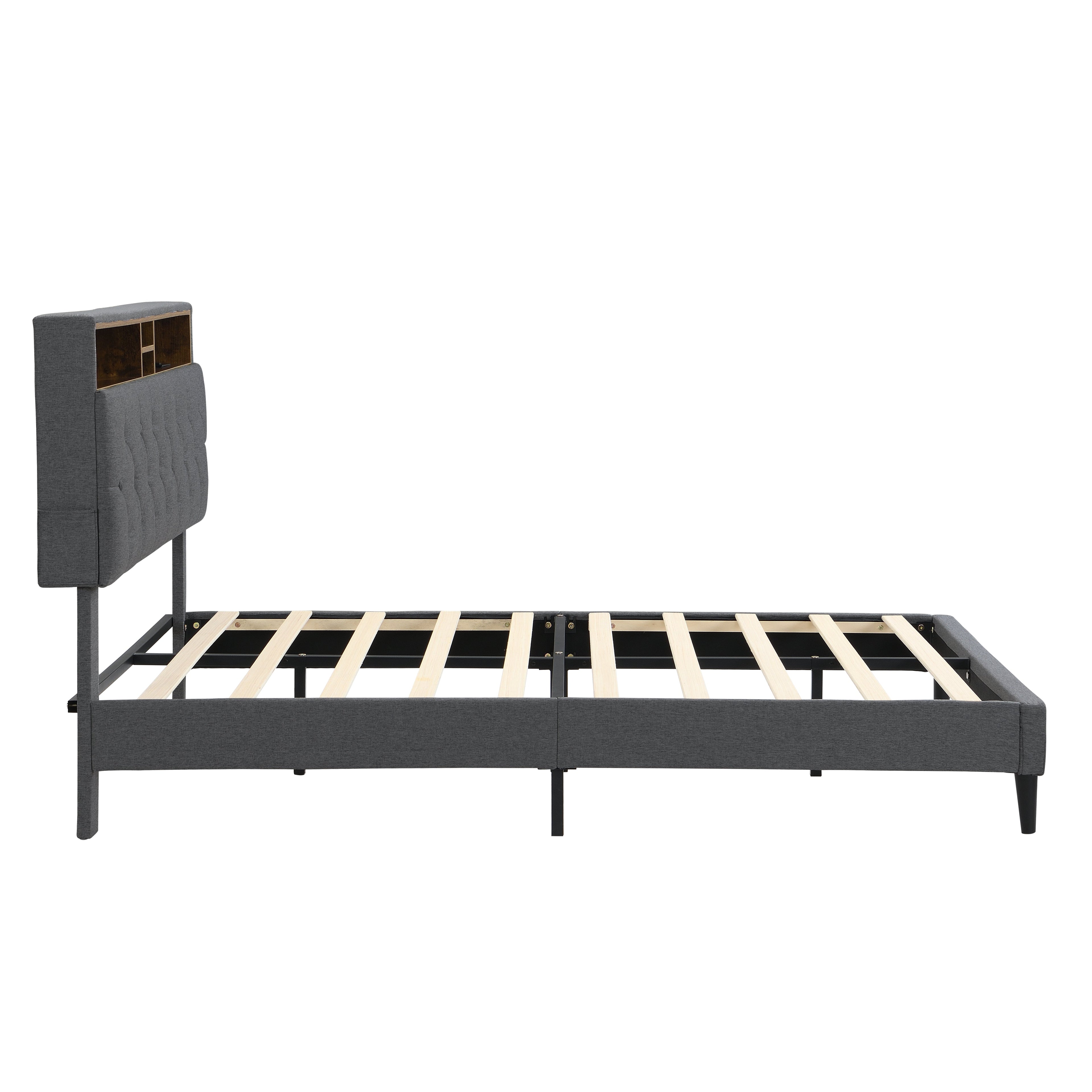 King-Size Upholstered Platform Bed Frame with Modern Button-Tufted