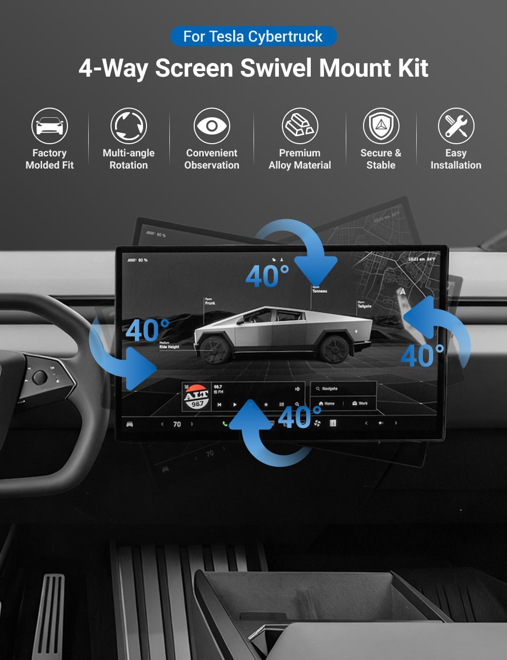 Center Screen Swivel Rotating Mount Kit for Cybertruck |