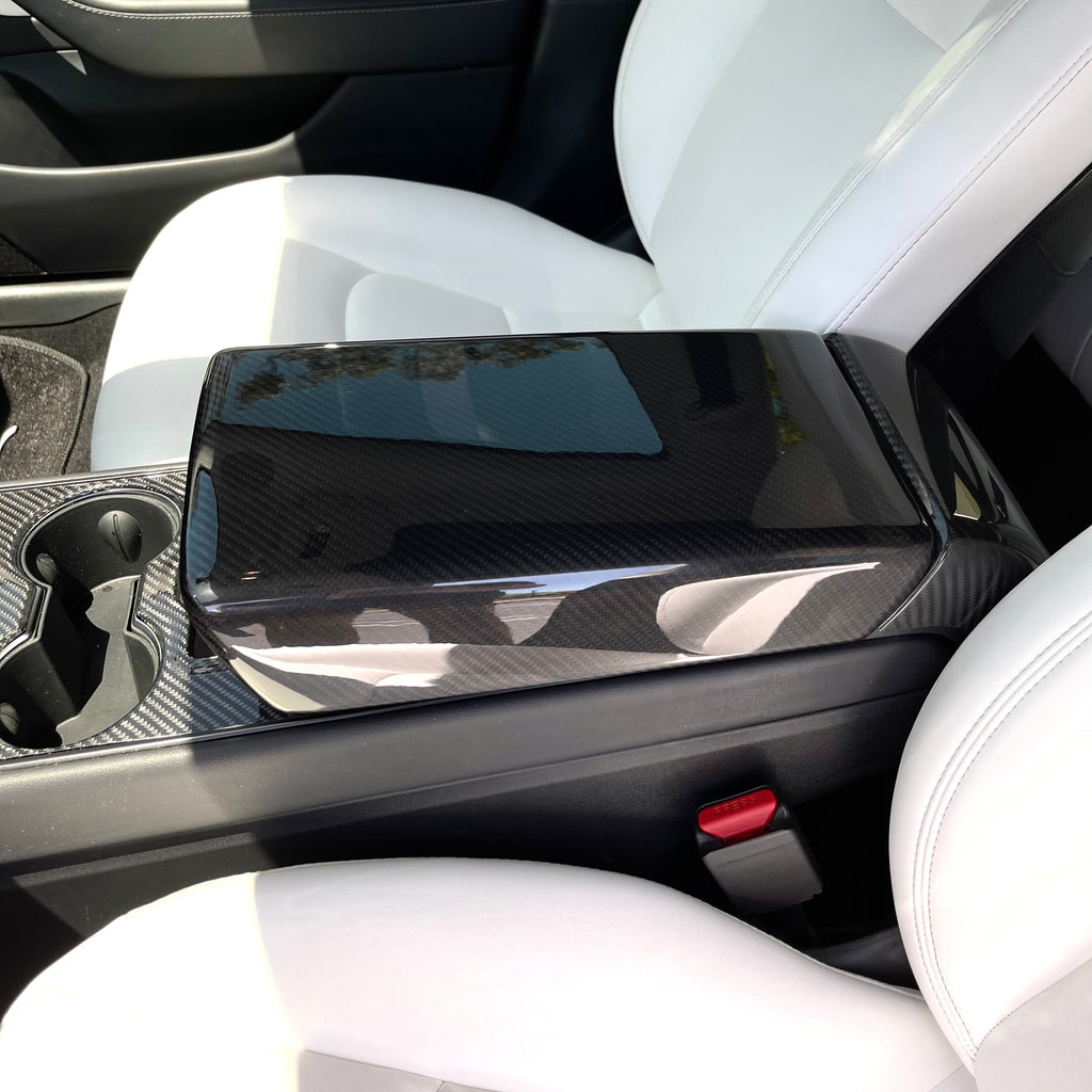 Model Y / 3 Armrest Cover - Dry Carbon Fiber Interior Mods