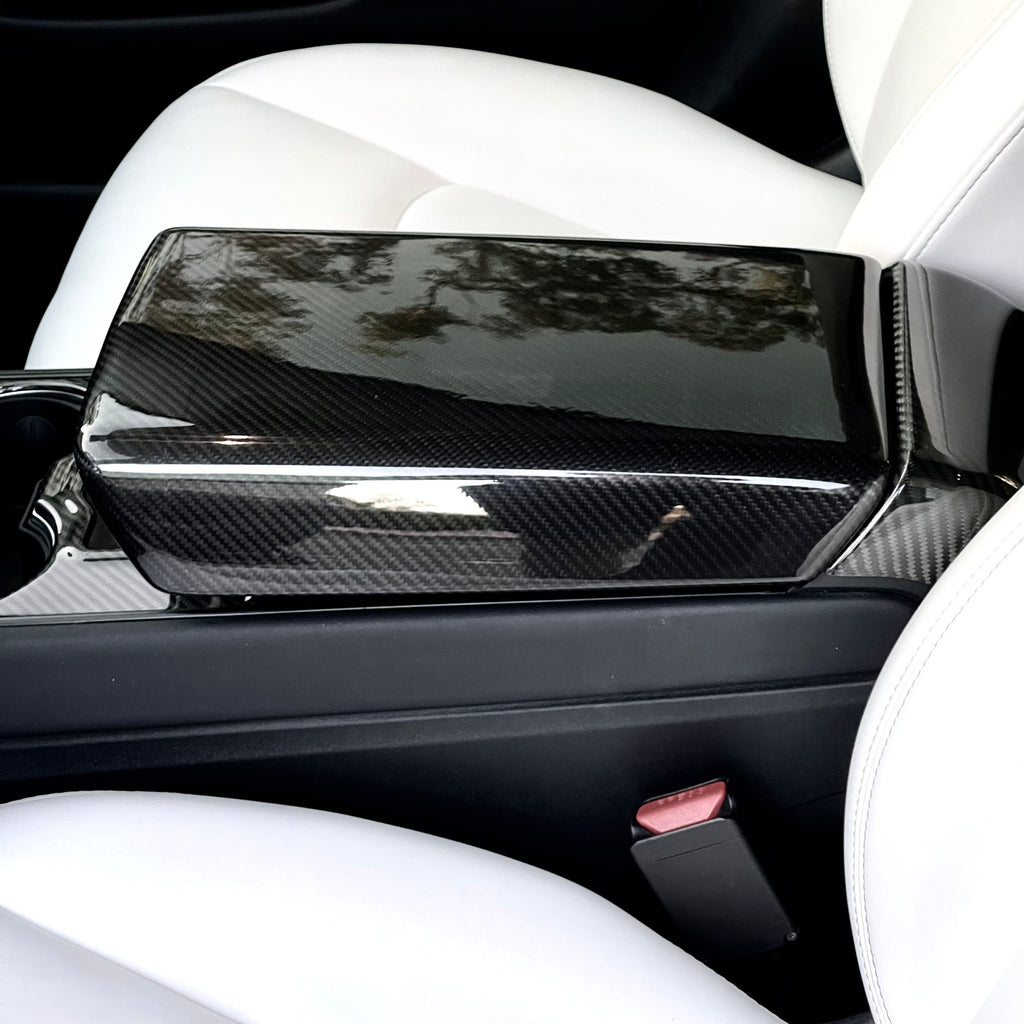 Model Y / 3 Armrest Cover - Dry Carbon Fiber Interior Mods