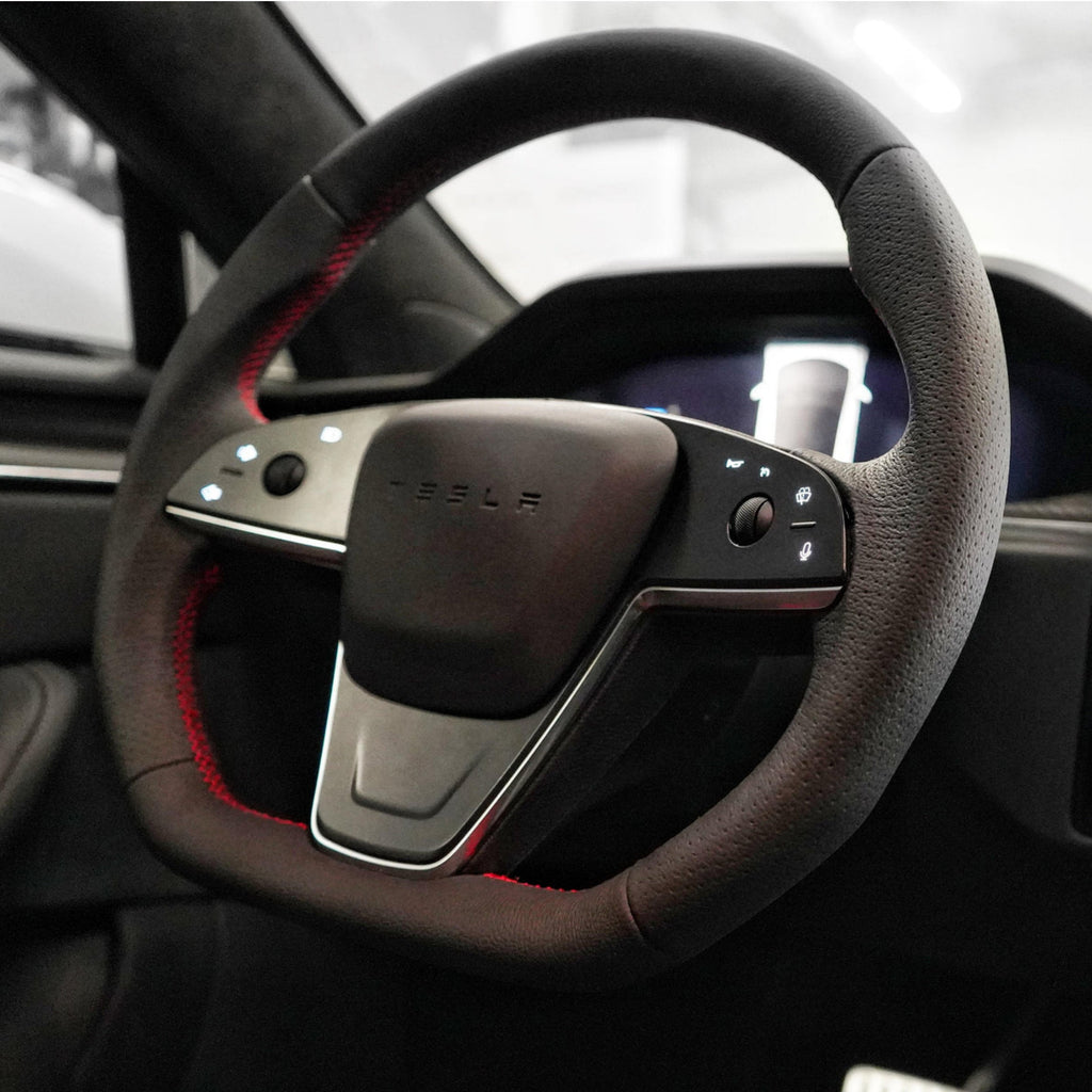Touch Horn Plaid Round Steering Wheel Replacement for Tesla Model S / X 2021-2023