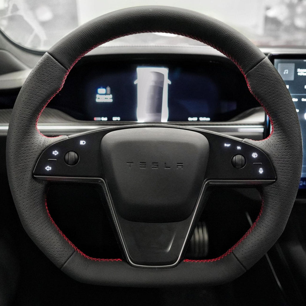 Touch Horn Plaid Round Steering Wheel Replacement for Tesla Model S / X 2021-2023
