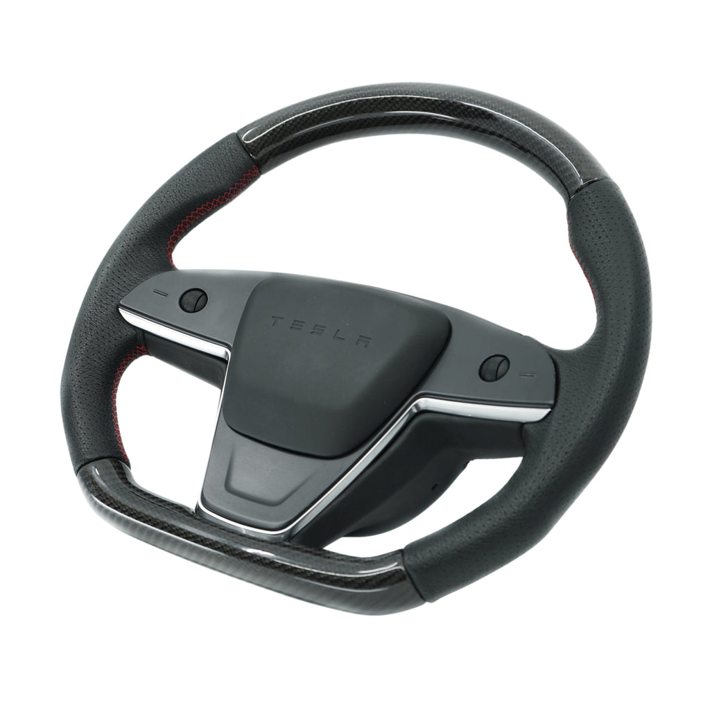 Touch Horn Plaid Round Steering Wheel Replacement for Tesla Model S / X 2021-2023