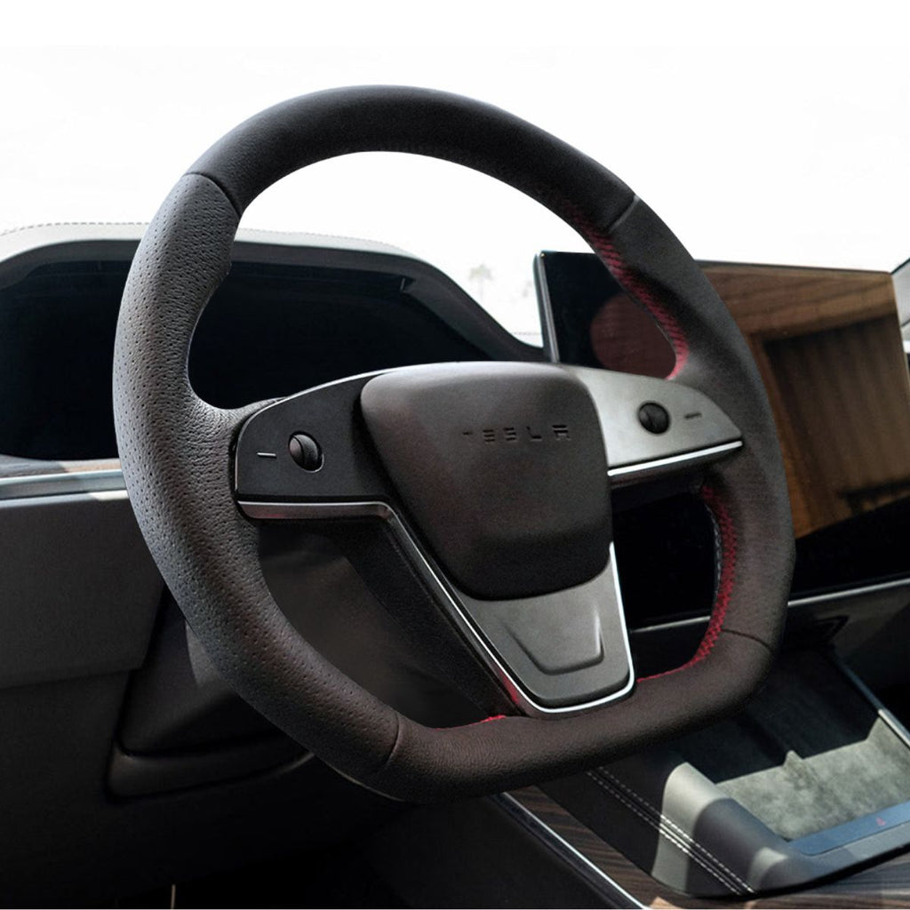 Touch Horn Plaid Round Steering Wheel Replacement for Tesla Model S / X 2021-2023