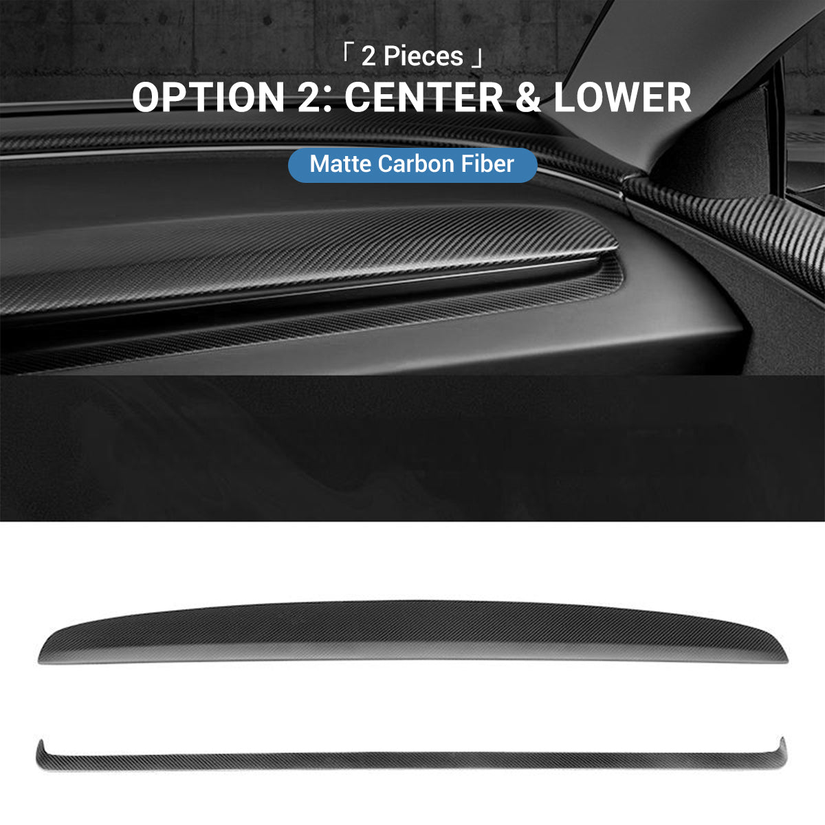 Real Dry Carbon Fiber Dashboard Cover Overlay for Model 3 Highland / Model Y Juniper