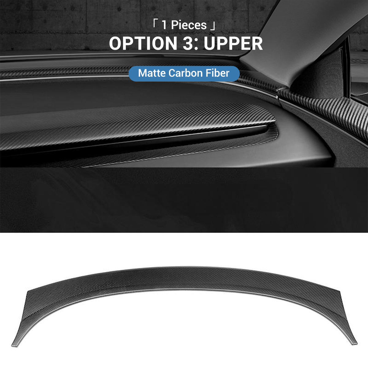 Real Dry Carbon Fiber Dashboard Cover Overlay for Model 3 Highland / Model Y Juniper