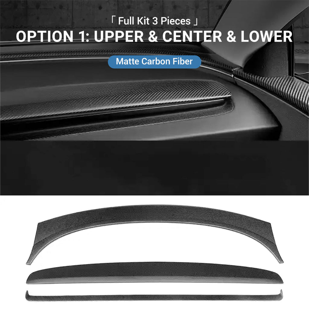 Real Dry Carbon Fiber Dashboard Cover Overlay for Model 3 Highland / Model Y Juniper