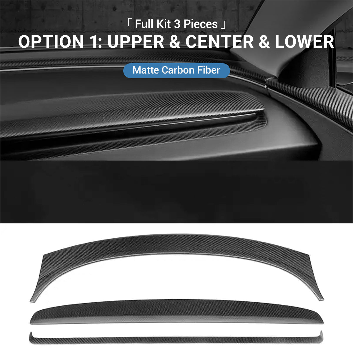 Real Dry Carbon Fiber Dashboard Cover Overlay for Model 3 Highland / Model Y Juniper
