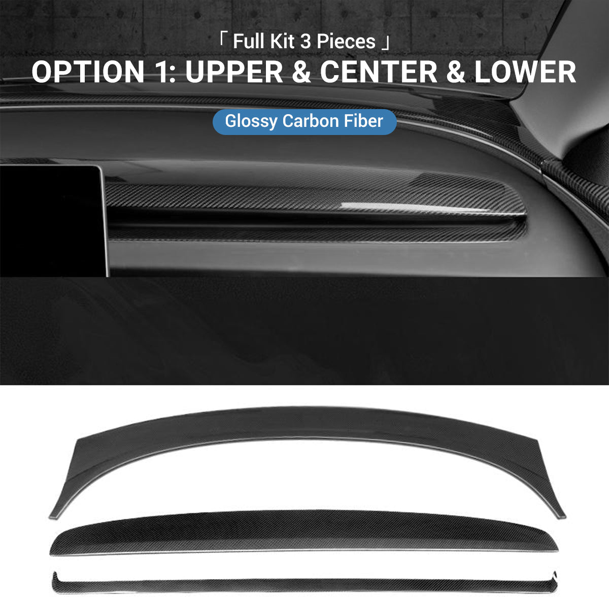 Real Dry Carbon Fiber Dashboard Cover Overlay for Model 3 Highland / Model Y Juniper