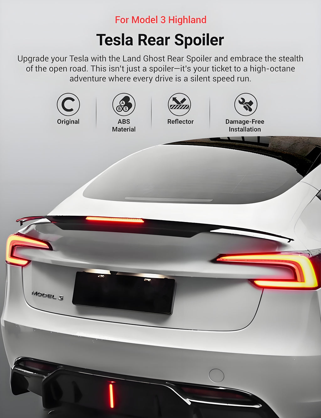 Rear Led Spoiler for Model 3 Highland / Model Y |