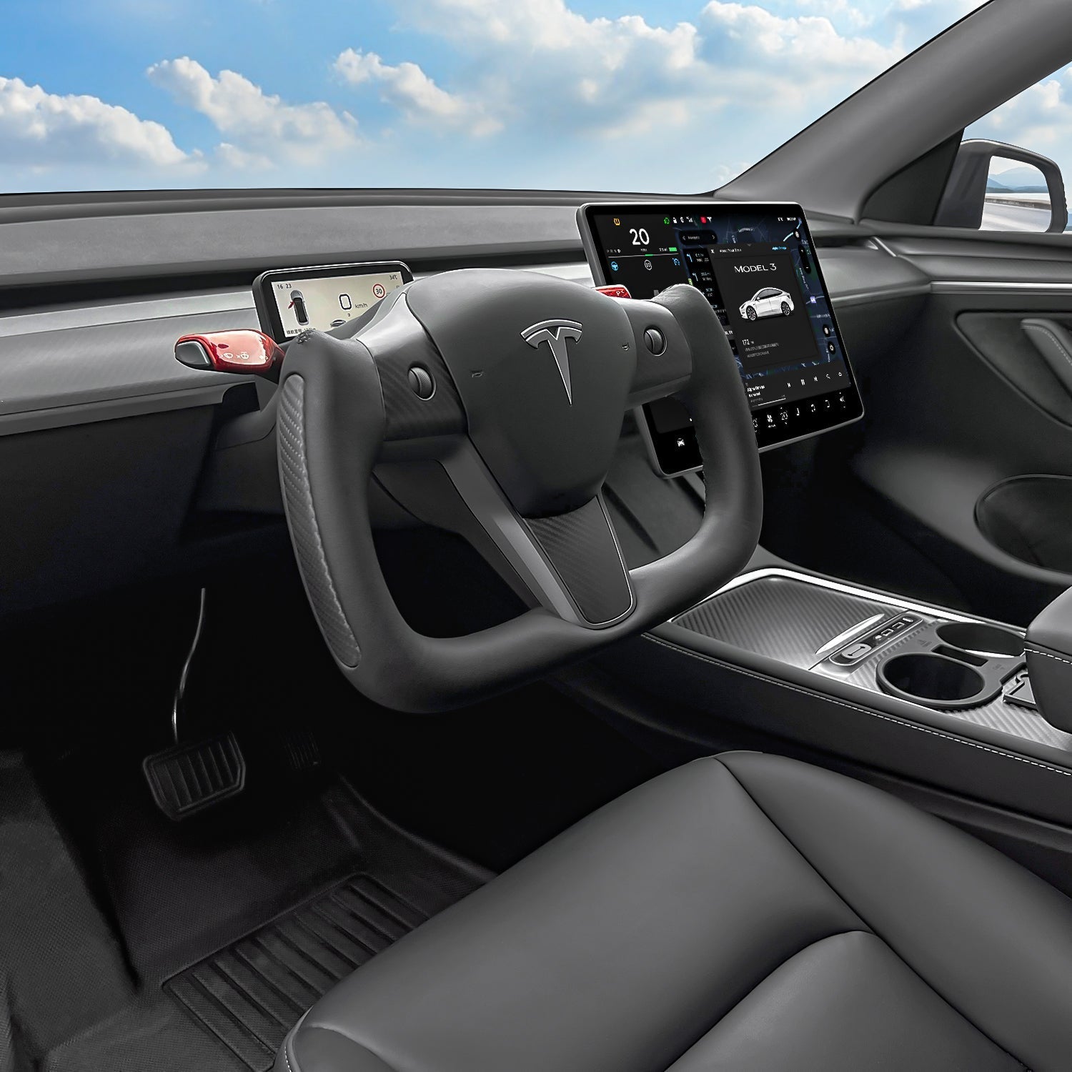 Yoke Carbon Fiber Steering Wheel for Tesla Model 3 / Y【Style 34】