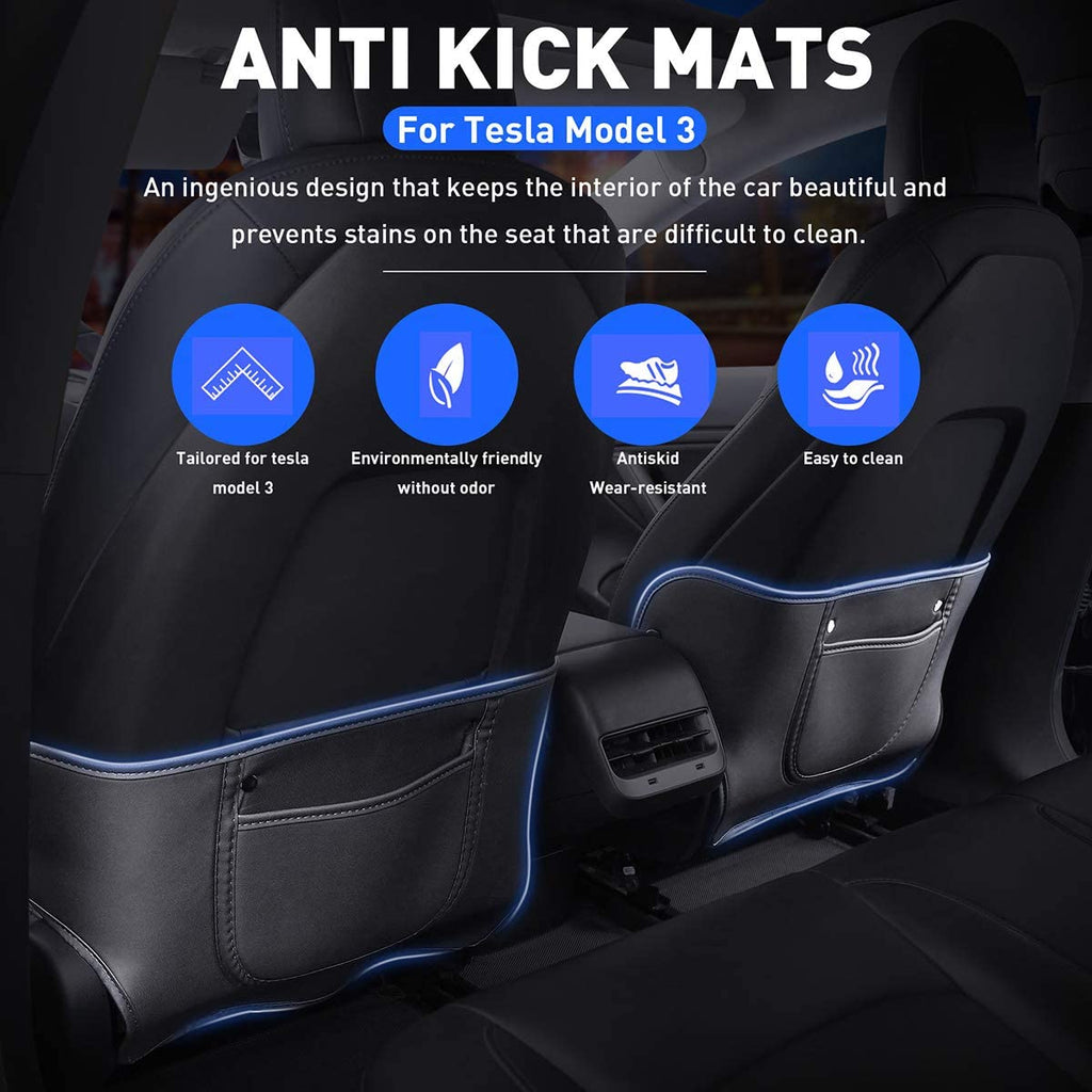 Seat Back Kick Protector for Model 3/Y | Storage Pockets | Easy Clean |