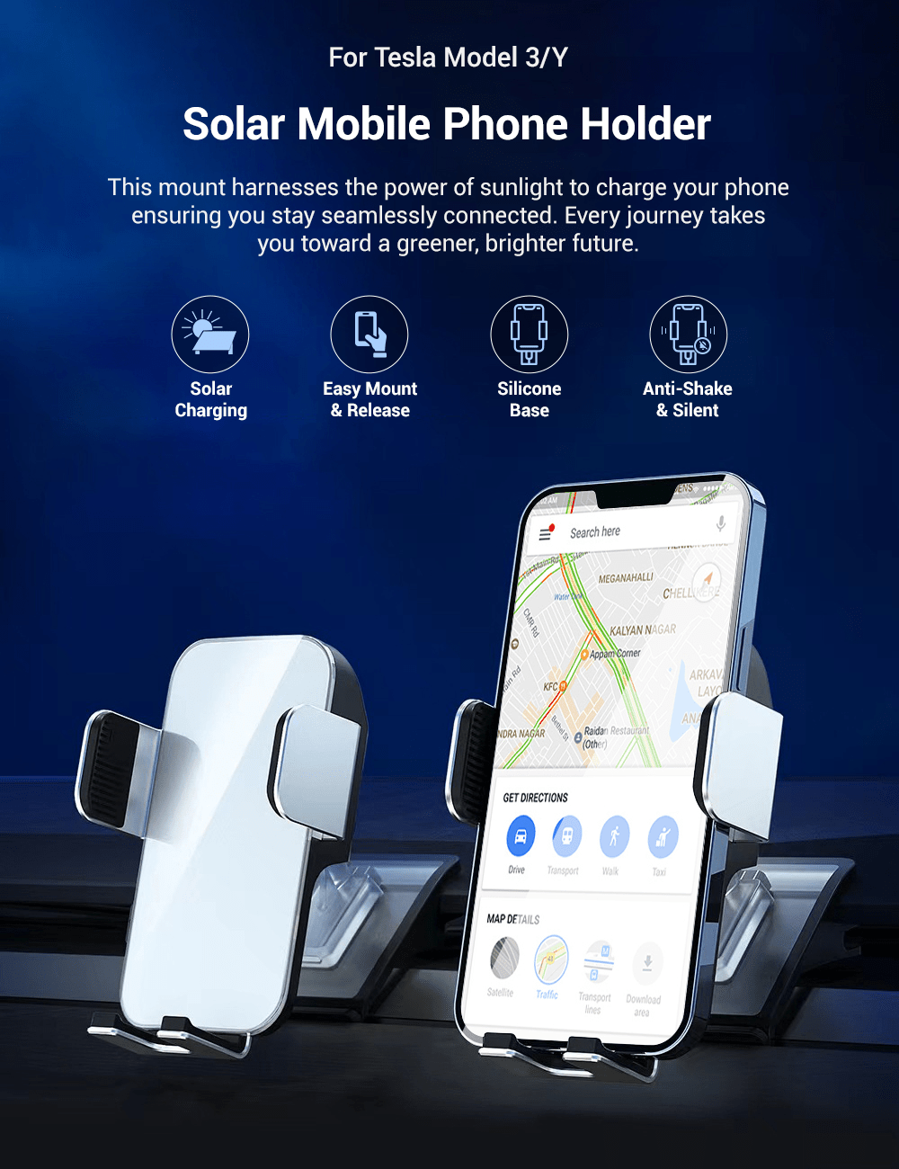 Solar Mobile Phone Holder for Model 3/Y |