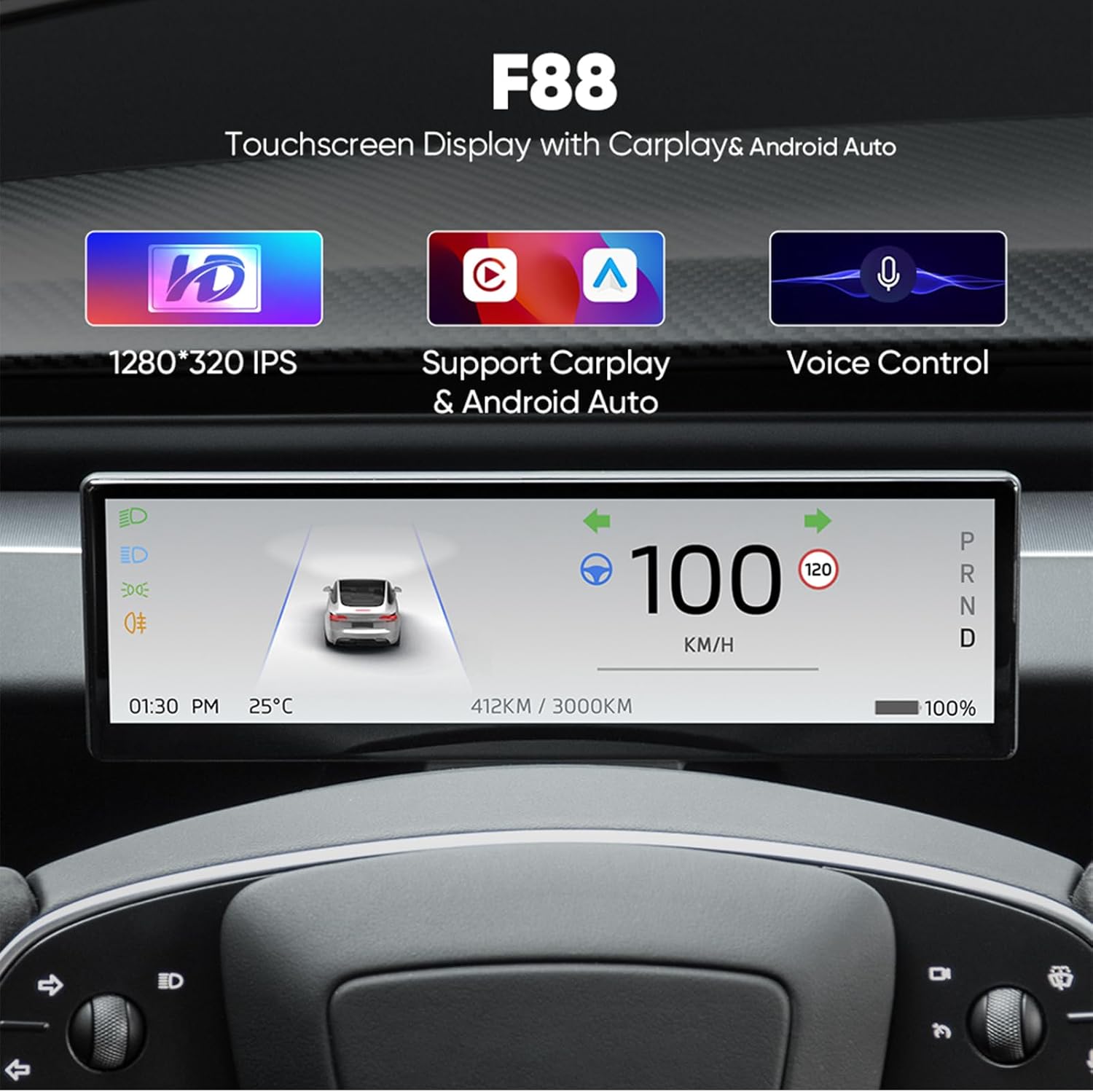 8.8 Inch Touch Screen Instrument Cluster Dashboard Display for Model 3 / Y