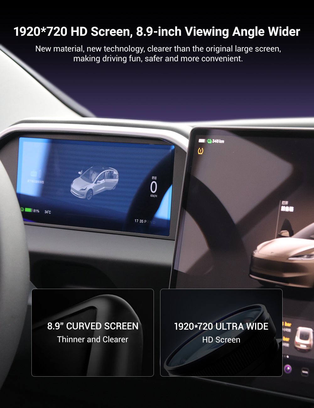 8.9'' Dashboard Display with Ambient Lighting for Model 3 Highland / Model Y Juniper