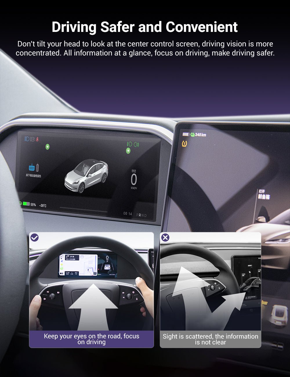 8.9'' Dashboard Display with Ambient Lighting for Model 3 Highland / Model Y Juniper