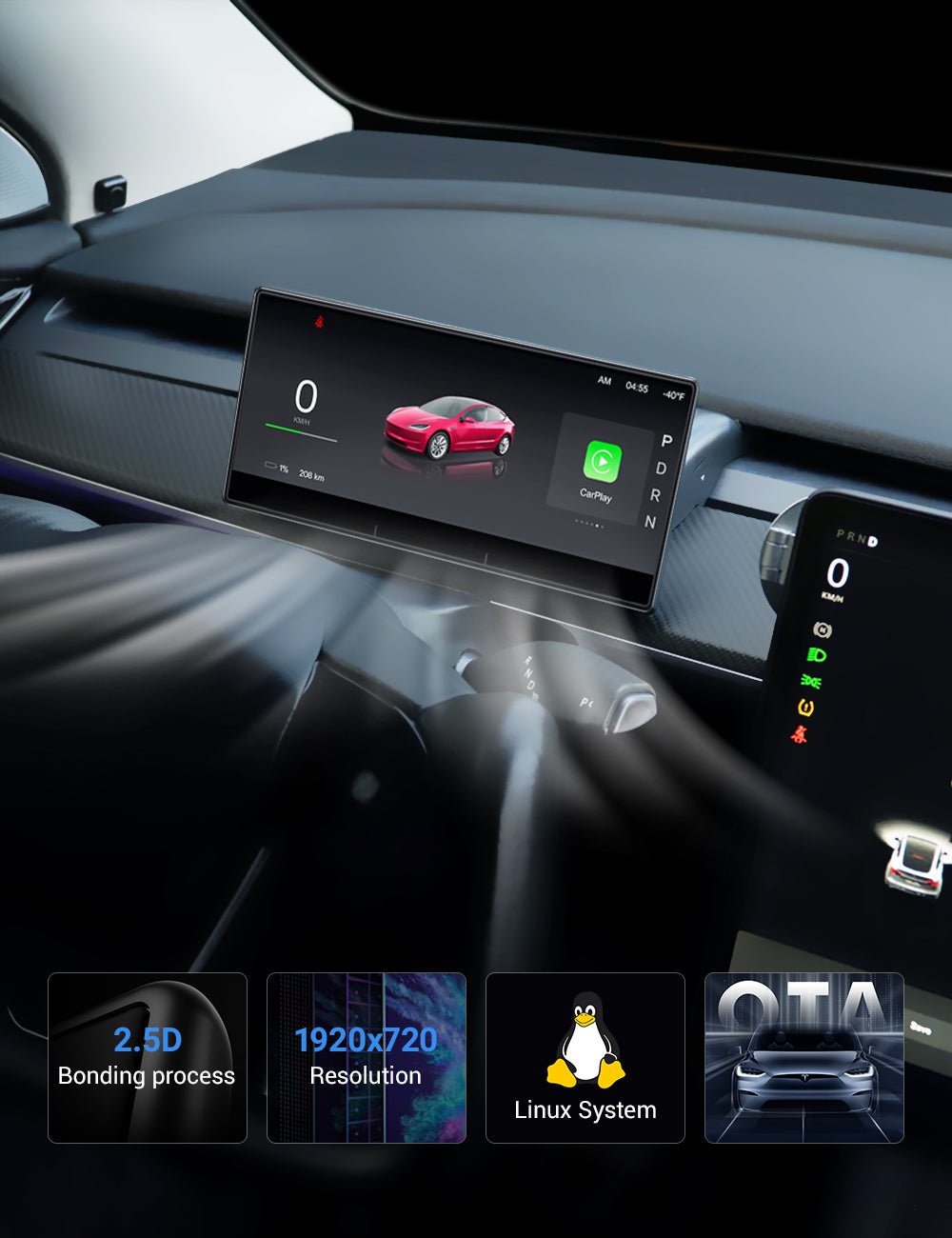 F9 Pro Screen Dashboard Display With Carplay & Android Auto for Model 3 / Model Y