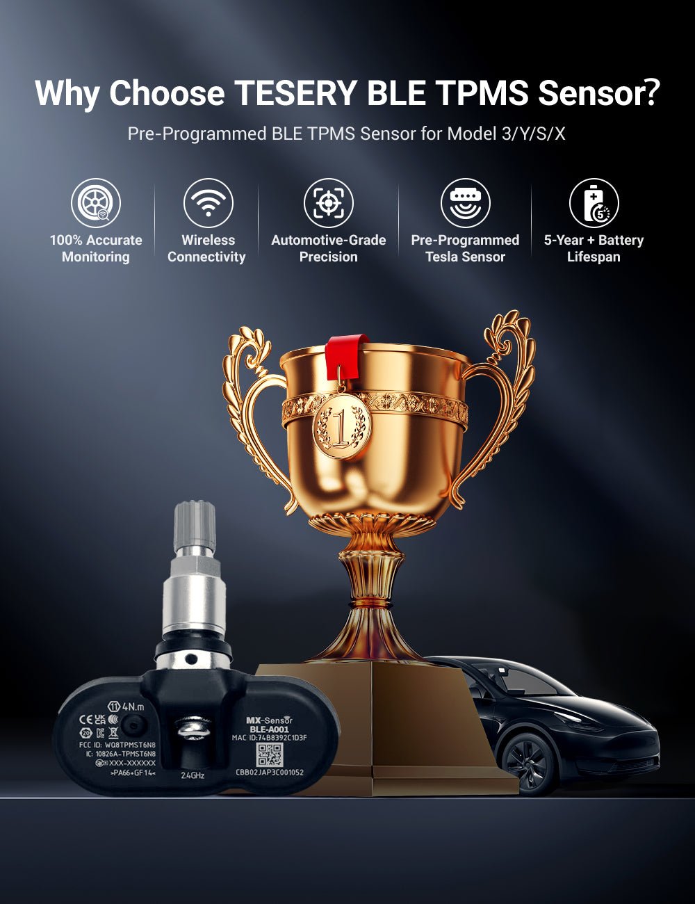 BLE Bluetooth Tire Pressure Monitoring Sensor(TPMS) for Model 3/Y/S/X