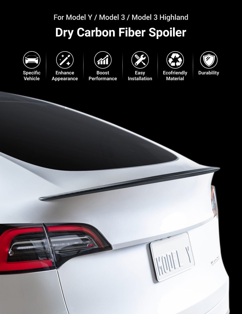 Spoiler Performance Style for Model Y / Model 3 Highland - Dry Carbon Fiber Exterior Mods