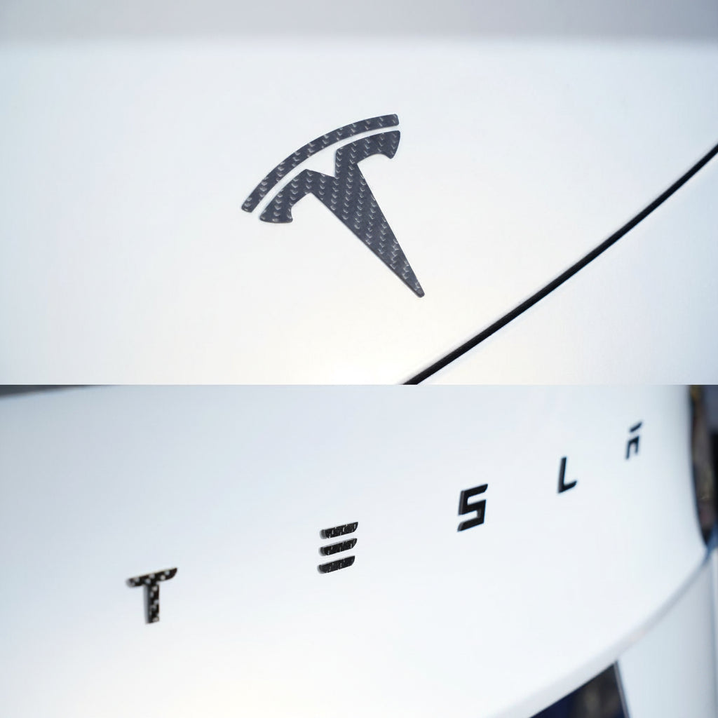 Logo Cover Front Badge Rear Letters Emblem for Tesla Model 3 / Y - Real Carbon Fiber Exterior