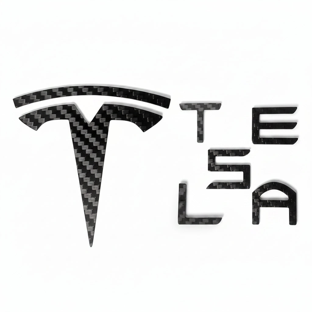 Logo Cover Front Badge Rear Letters Emblem for Tesla Model 3 / Y - Real Carbon Fiber Exterior