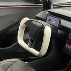 Model 3 Highland & Model Y Juniper Yoke Plaid Steering Wheel 【White Leather】