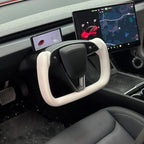 Model 3 Highland & Model Y Juniper Yoke Plaid Steering Wheel 【White Leather】