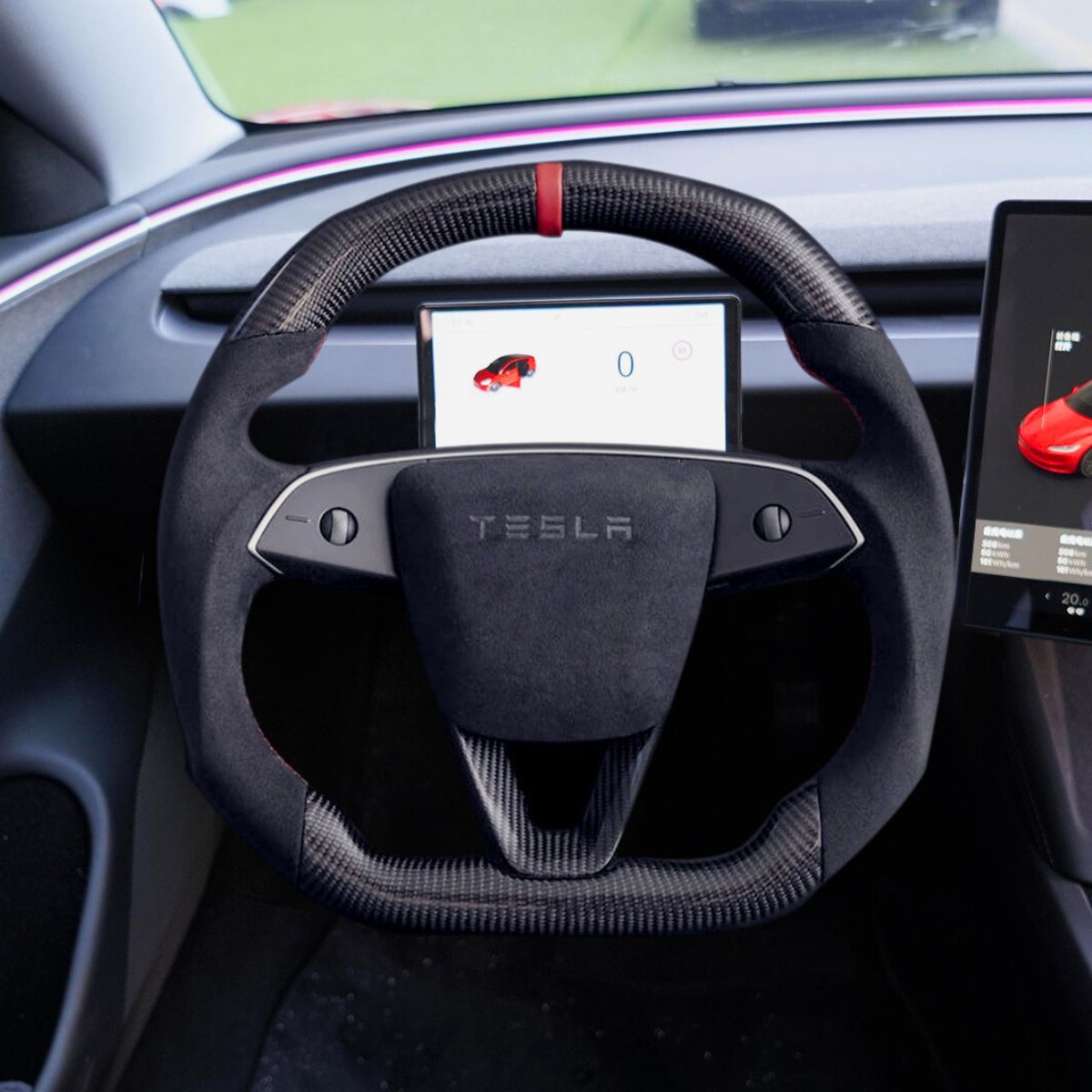 Alcantara Carbon Fiber Steering Wheel for Model 3 Highland / Model Y Juniper