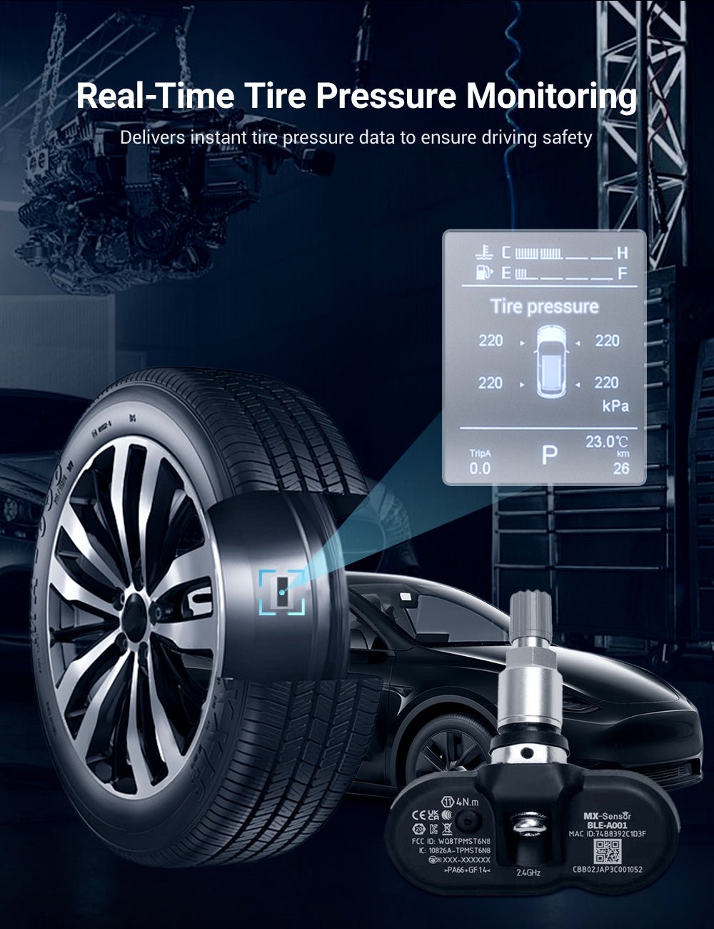 OEM BLE Bluetooth Tire Pressure Monitoring Sensor (TPMS) for Model 3/Y/S/X