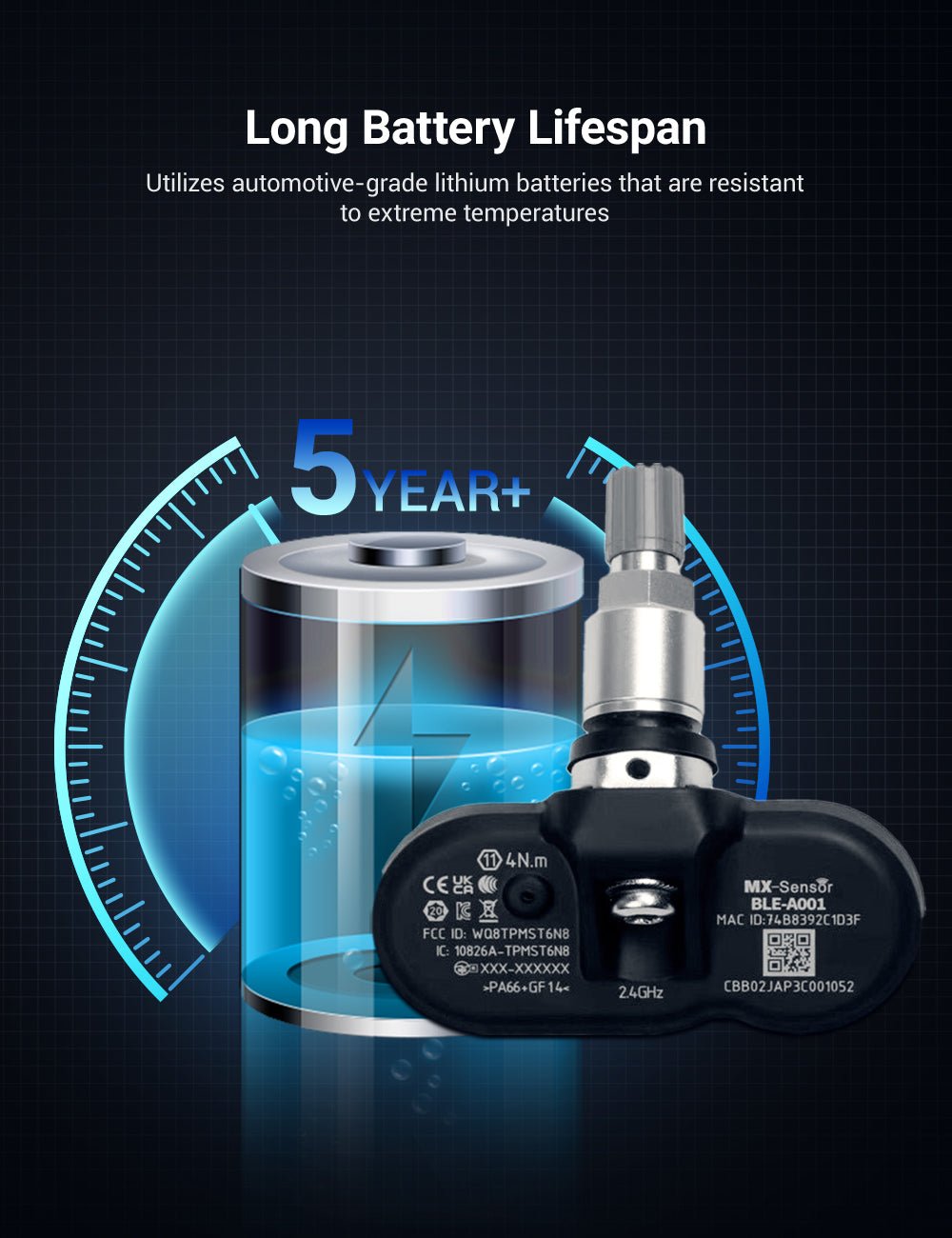 OEM BLE Bluetooth Tire Pressure Monitoring Sensor (TPMS) for Model 3/Y/S/X