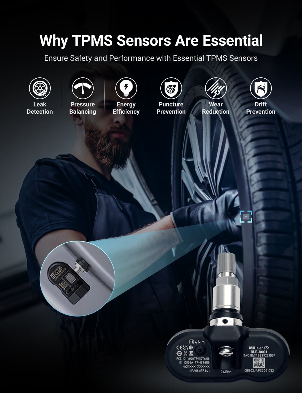 OEM BLE Bluetooth Tire Pressure Monitoring Sensor (TPMS) for Model 3/Y/S/X