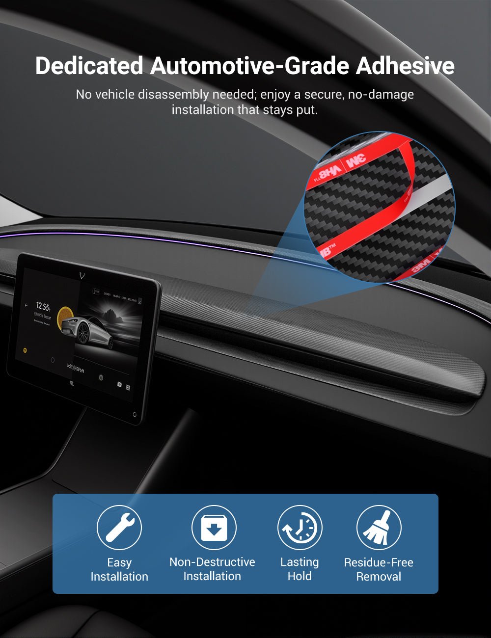 Real Dry Carbon Fiber Dashboard Cover Overlay for Model 3 Highland / Model Y Juniper