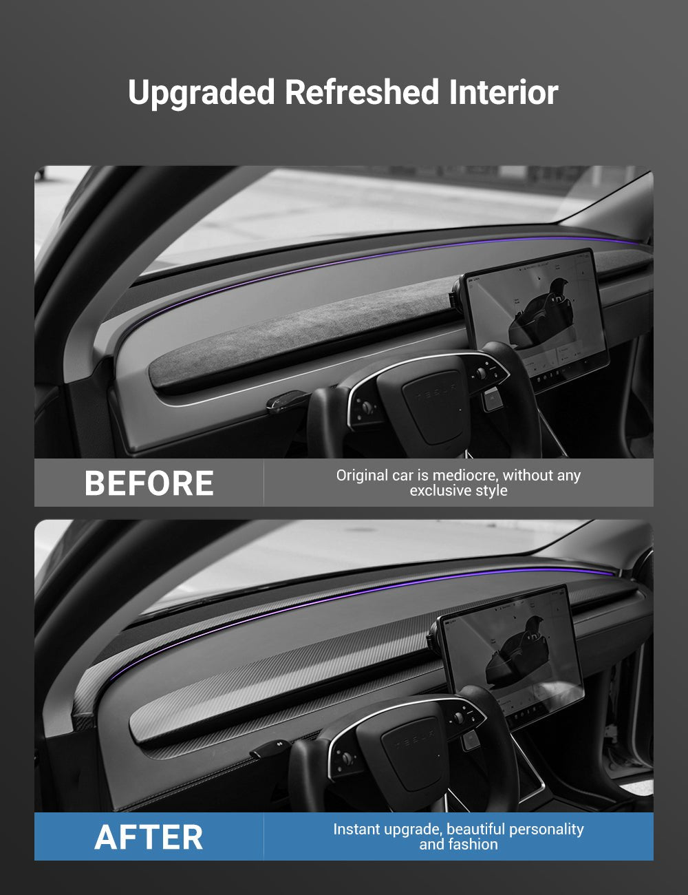 Real Dry Carbon Fiber Dashboard Cover Overlay for Model 3 Highland / Model Y Juniper