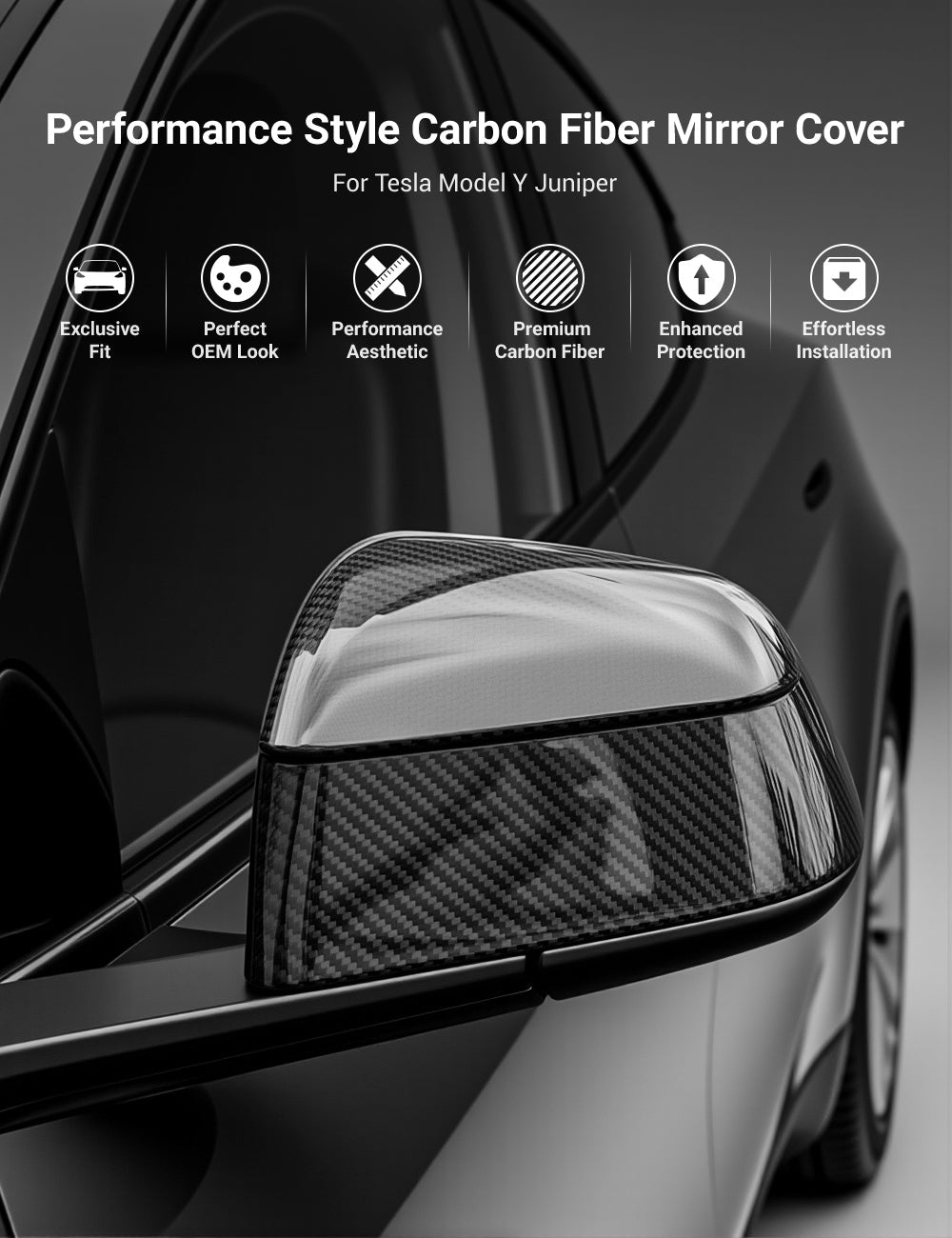 Side Mirror Cover for Model Y Juniper (OEM Style) - Dry Carbon Fiber Exterior Mods