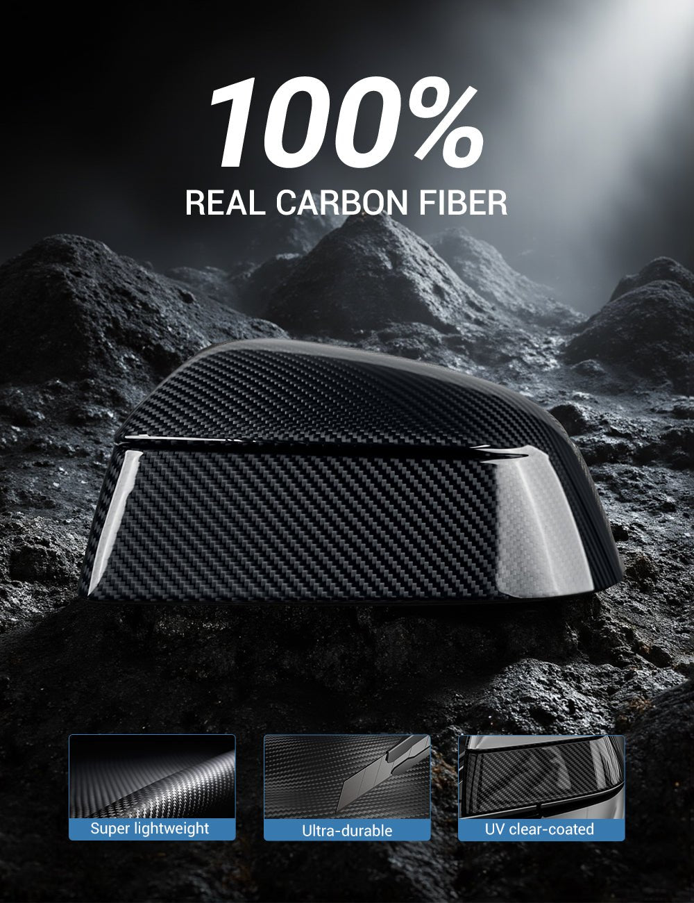 Side Mirror Cover for Model Y Juniper (OEM Style) - Dry Carbon Fiber Exterior Mods