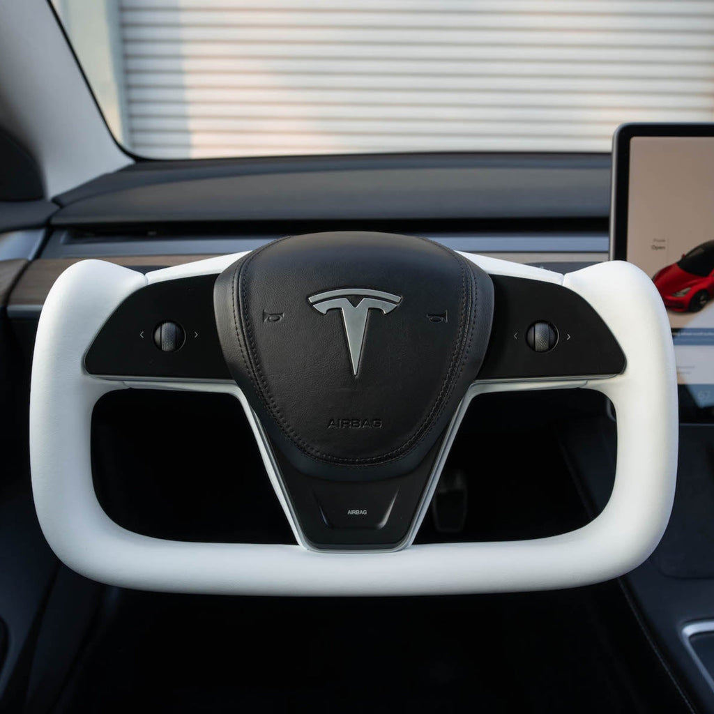 Yoke Plaid Steering Wheel for Tesla Model 3 / Y【White Leather】