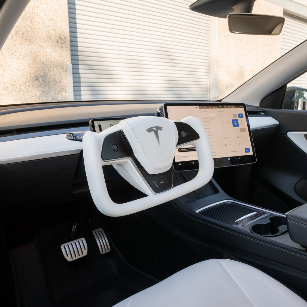 Yoke Plaid Steering Wheel for Tesla Model 3 / Y【White Leather】