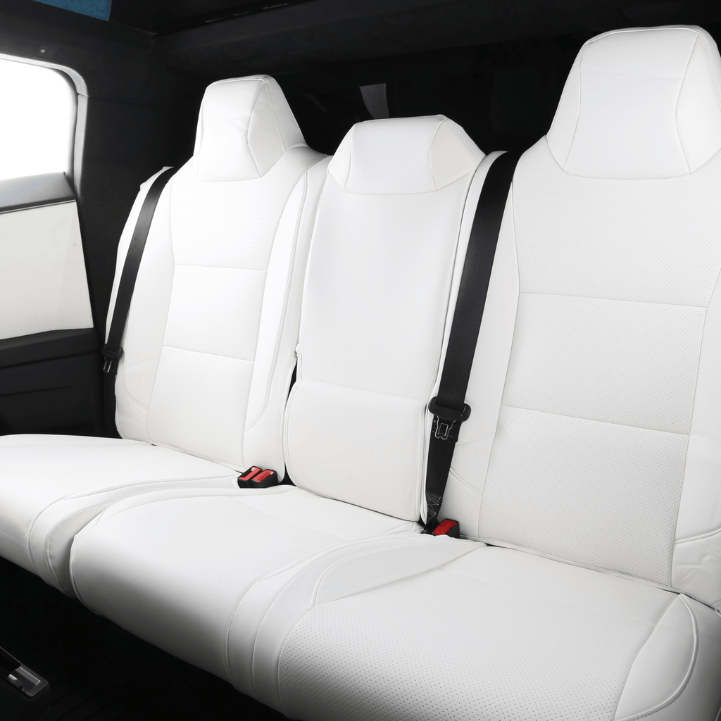 Tesla Cybertruck Seat Covers Leather Seat Protector Full Coverage(Black/White)