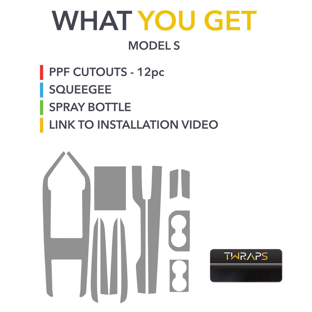Interior PPF Kit | Paint Protection Film Wrap for All Carbon Fiber Trims Tesla Model S Plaid 2021-2026