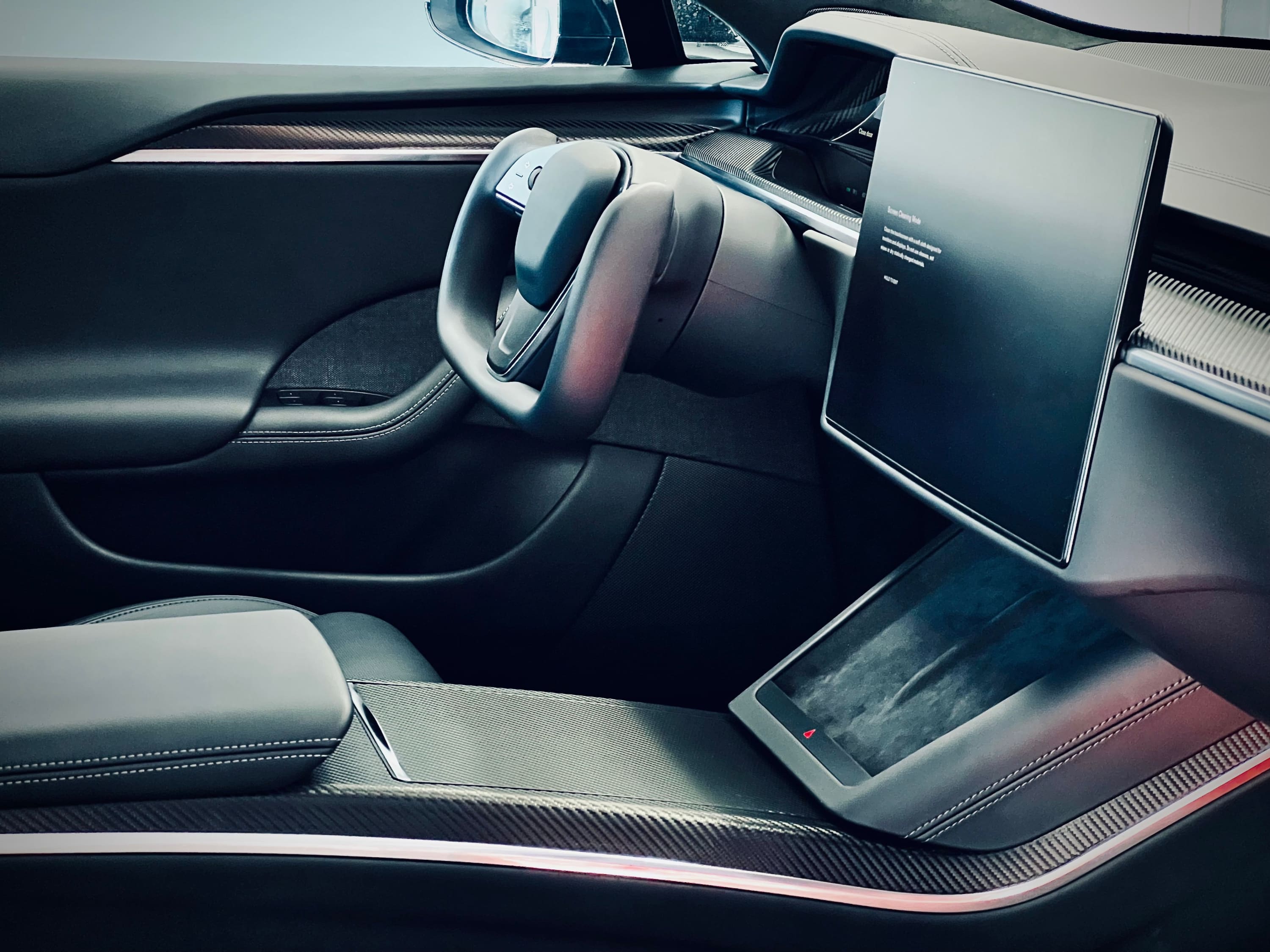 Interior Vinyl Wrap Kit | Plaid Style Black Carbon Fiber for Tesla Model S 2021-2026