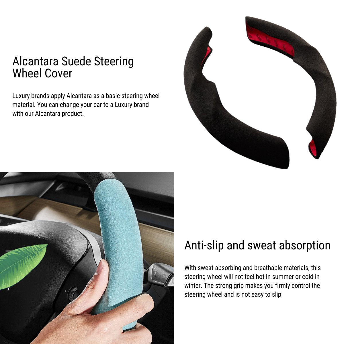 Ultra-thin Alcantara Steering Wheel Cover for Model 3 / Y |