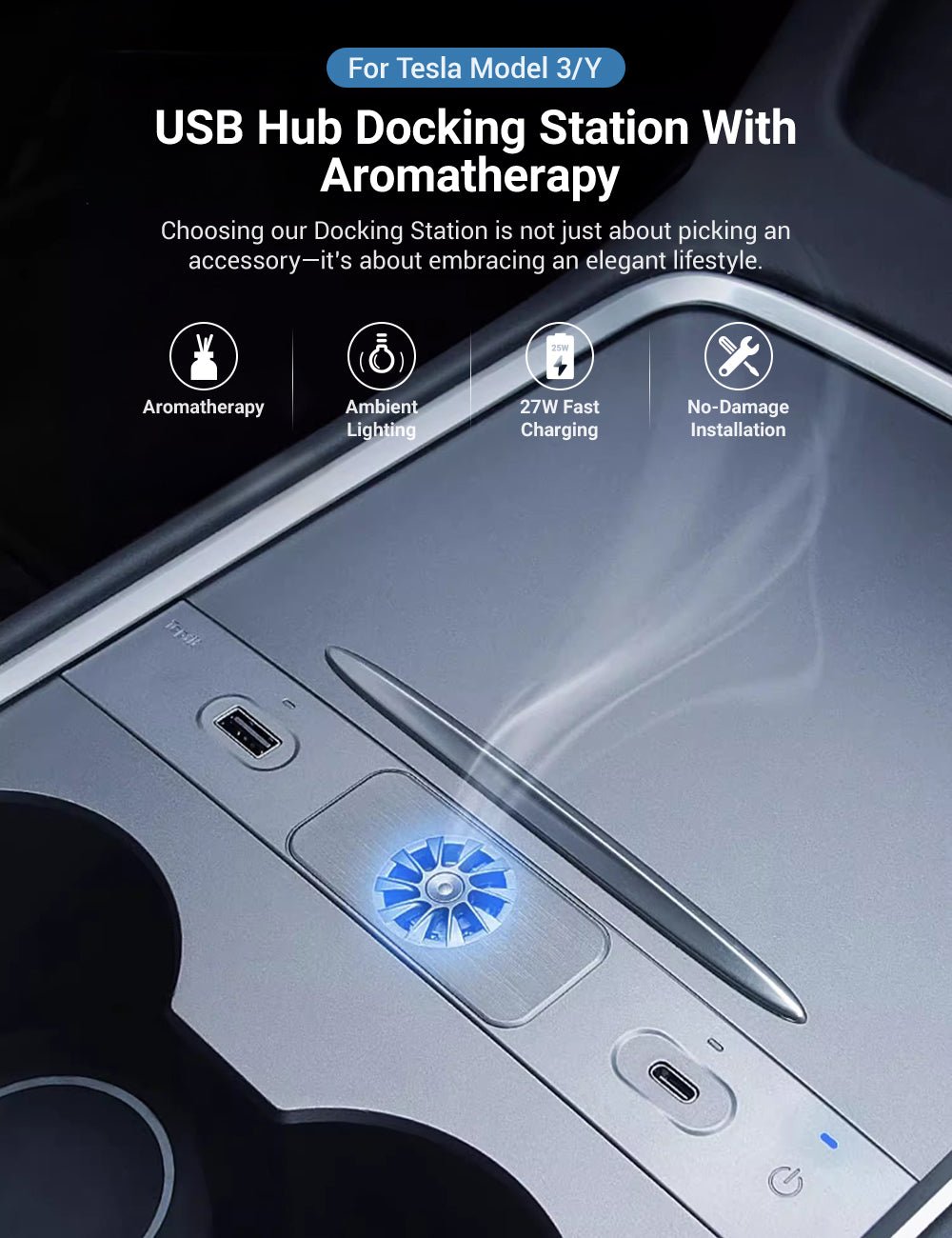 USB Hub Docking Station With Aromatherapy for Model 3/Y