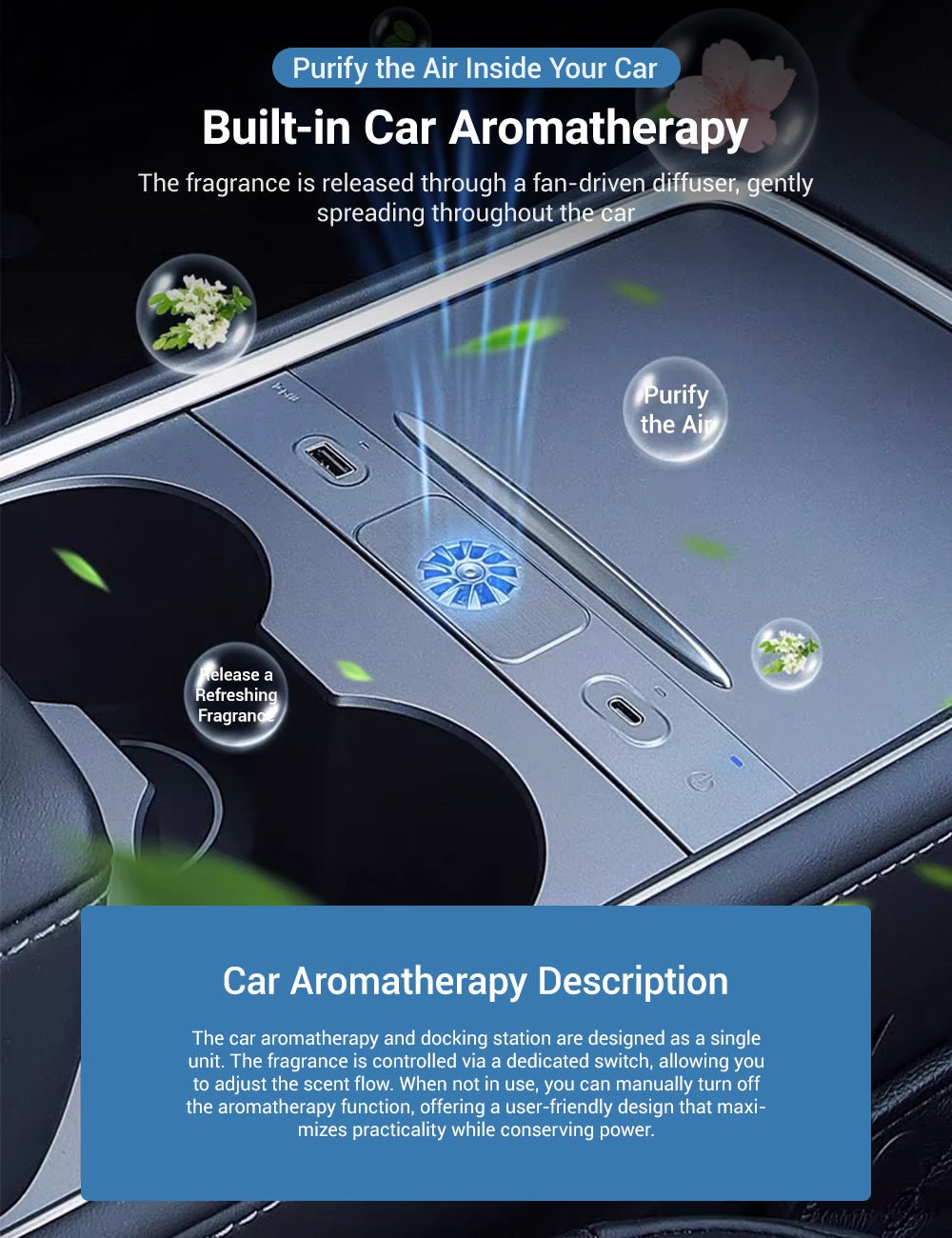 USB Hub Docking Station With Aromatherapy for Model 3/Y